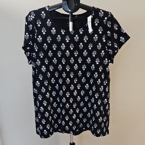 J. Jill Black and White Floral Short Sleeve Tee
